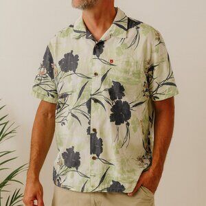 Vintage Quiksilver Hawaiian Shirt Men M Green Black‎ Japan Ukiyo-e Surf 90s Y2K